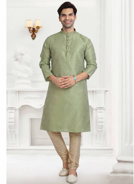 Pista Green Traditional Wear Jacquard silk Kurta Pajama Mens Collection 1227